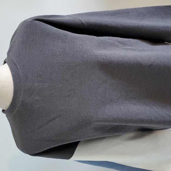 Zara women’s cotton/poly blend top w/bell sleeves grey, blue & white size S NWTS - Picture 2 of 9